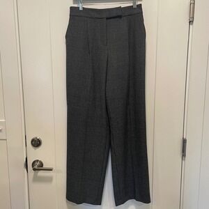 Mango MNG Grey Plaid Wide Leg Trousers Glen Check High Waist Pants Size 6 312BEL